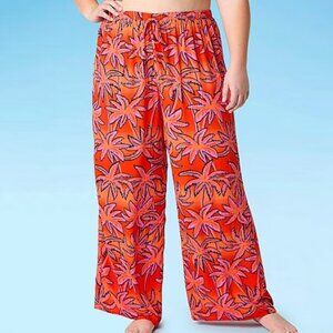 Mynah - Breathable Palm Tree Swimsuit Cover-Up Pants in Orange & Pink Sunset